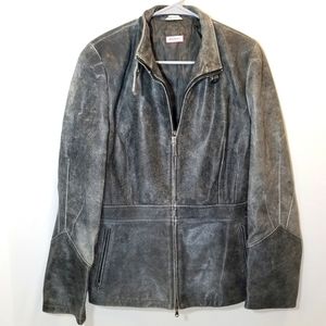 Max&Co., Italian, Lambskin Leather, Moto Jacket, Gray